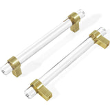 BonKuDoo 5 Inch Gold Cabinet Pulls, Clear Crystal Glass Drawer Pulls Brushed Brass Handles (128mm, 5 Pack)