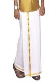 PRAKASAM COTTON Mens White Single (4Mulam) Cotton Dhoti with Jari Border (Pack of 1 Dhoti, Size- 1.30X2.00 Mtrs)