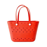 Snappsy Beach Tote Easy To Clean Tote Bag With Holes Lightweight For Women, Families, Pool, Boat, Travel Red