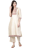 ZIYAA Women's Art Silk Straight Kurta (ZIKUPS2996-XL_Beige_X-Large)