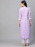 Anni Designer Women'S Cotton Blend Traditional Straight Printed Kurta And Pant Set (Danapa Purple_Xl_Purple_X-Large),Purple,XL,Cotton Blend,Regular,Pants
