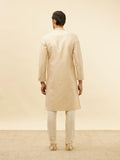 Manyavar Mens Beige Art Silk Jacquard Kurta Pyjama Set Beige L