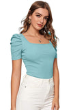 Wedani Women'S Casual Puff Sleeves Solid Top (Medium Grey),Grey,M,Polyester,Regular,