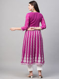 Anni Designer Women'S Georgette Chikankari Embroidered Anarkali Kurti (Naav Pink-Nw2_3Xl_Dark Pink_Xxx-Large),Pink,3XL,Georgette,Regular,