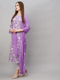 Anni Designer Women'S Cotton Blend Straight Printed Kurta With Pant & Dupatta (Mei Purple-Nw_S_Purple_Small),Purple,S,Cotton Blend,Regular,