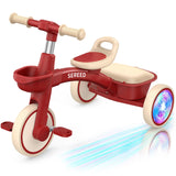 SEREED Colorful Lighting Toddler Tricycle for 2-5 Years Old Boys Girls, Adjustable Seat&Handlebar Trike, Removable Basket, Birth