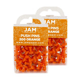 JAM PAPER Colorful Push Pins - Orange Pushpins - 2 Packs of 100