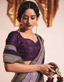 Satrani Womens Georgette Lace & Foil Printed Saree With Unstitched Blouse Piece (2826S478Na_Wine & Light Purple5)