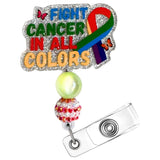 Fight Cancer Badge Reel Colorful Fighter Ribbon Butterfly Health Awareness Support Survivors Warrior Motivational ID Name Holder