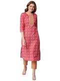 Gosriki Women'S Cotton Blend Traditional Straight Printed Kurta And Pant Set (Mikaa Pink_S-Gs_Pink_Small),Pink,,B0BTHG7BLV