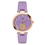 Timex Analog Watch For Women With Lavender Round Dial & Lavender Leather Strap Band Water Resistant Women'S Wrist Watches - Twel