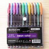 SHAKTISM Neon Gel Pen Set, Glitter, Metallic Pen Set For Sketching, Drawing, Painting, Gifting To Kids, 1.0mm Tip 12Pc (Metalic