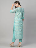 Anni Designer Women'S Cotton Blend Straight Printed Kurta With Pant (Otti Blue-N8W_Xl_Blue_X-Large),Blue,XL,Cotton Blend,Regular,