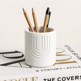 THE GREY BLEND Minimalist Concrete Pen Holder for Desk | Handcrafted White Pencil Stand for Study Table & Office | Premium Aesth
