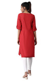 W For Woman Red Casual Solid Print Cotton Blend Straight Kurta_20Few13783-213750_Xl