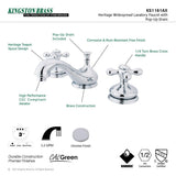 Kingston Brass Ks1161Ax Heritage Widespread Lavatory Faucet With Metal Cross Handle, Polished Chrome,8-Inch Adjustable Center