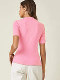 Anni Designer Women'S Cotton Belnd Lycra Ribbed Solid Half Sleeve Round Neck Top (Ntpr-Baby Pink_M_Baby Pink_Medium),Pink,M,Cotton Blend,Western,