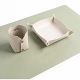 AMZNEVO Desk Pad & Organizer Set for Home Office, Reversible PU Leather Desk Mat 31.5x15.75 in (Sage Green/Purple) with Cream Fo