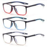 BLOEXCLU 3 Pack Reading Glasses for Men Sports Style Blue Light Blocking Readers with Spring Hinge Women Eyeglasses (Red & Blue