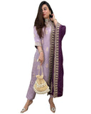 Gosriki Women'S Rayon Viscose Printed Straight Kurta With Pant & Dupatta (Udh Purple-Gs_Xl_Purple_X-Large),Purple,,B0DVPMC8PR