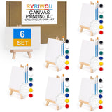 RYRIWOU Mini Acrylic Paint Kit ,Art Canvas Painting Kit with 4 x 6 Inch Canvas,Stretched Easel, Acrylic Paint, Brush, Palette,fo