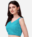 Pujia Mills Women'S Georgette Sipali Sequin Work Sleeveless Blouse (Sky Blue, 38)