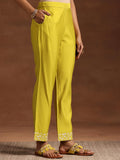 Libas Womens Yoke Design Silk Blend A-Line Kurta With Trousers Yellow 2Xl
