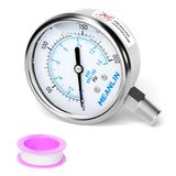 MEANLIN MEASURE 0~200Psi Liquid Filled Pressure Gauge Stainless Steel with 316 Stainless Steel Joint 1/4 NPT 2.5 FACE DIAL for A