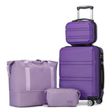 Kono Luggage Set 4 Piece Carry On Lightweight PC+ABS Hardside Luggage with TSA Lock Spinner Wheels Carry On Suitcase Purple