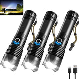 UUYEE 3Pack Rechargeable Flashlights High Lumens, Super Bright Flashlight, 5Modes LED Flashlight Rechargeable, Adjustable Tactic