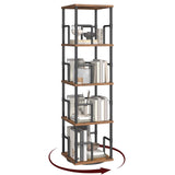 MAHANCRIS 4-Tier Rotating Bookshelf, Freestanding Corner Bookshelf, 360 Spinning Bookcase, Industrial Style Storage Rack with Ra