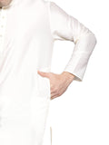 Manyavar Kurta Dhoti Set For Men, Full Sleeves Mandarrin Collar, Art Silk Self Men'S Kurta South Dhoti Set (Cream) (Xl)