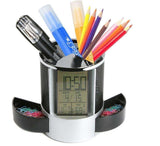 Pen Holder, LCD Display, Temperature and Humidity Monitor, Business Card Stand (Black) (PH1898) (LargePH1891)