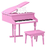 Costzon Classical Kids Piano, 30 Keys Wood Toy Grand Piano with Music Stand and Bench, Mini Musical Toy for Child, Ideal for Chi