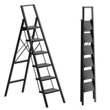 GameGem 6 Step Ladder Folding Step Stool with Anti-Slip Pedal,Portable Tall Ladder with Handrails,Multi-Use Iron Stepladder for