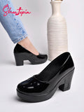 Shoetopia Solid Black Pumps For Women & Girls-Eu41,Black,8,B0D2RNW739