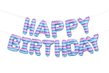 Happy Birthday Foil Balloon Banner, Rainbow Multicolour Striped, 13 Letter Reusable Decoration Kit for Boys and Girls