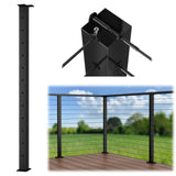 Muzata 4Pack Level drilled Cable Railing Post 42x2x2 Fixed top Level Line Post Top Mount Black Finish Stainless Steel Wood Co