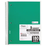 Mead Spiral Notebook, 5 Subject, College Ruled Paper, 180 Sheets, 10-1/2 x 8, Color Selected For You, 1 Count (05682)