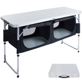 EVER ADVANCED Folding Camping Table with Storage, 4 ft * 2 ft Aluminum Composite Desktop & Adjustable Legs, Outdoor Kitchen Tabl