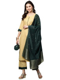 Anni Designer Women'S Cotton Blend Straight Printed Kurta With Pant & Dupatta (Game Chiku_S_Chiku_Small),Chiku,S
