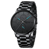 Nibosi Men'S Watches Analog Minimalist Black Dial Watch For Men Business Chronograph Casual Watches With Stainless Steel Strap D