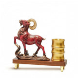 Decorative Desk Organizer with Ram Sculpture Sculptural Pen Cup with Base Tabletop Pencil Cup with Stand Sturdy for Professional