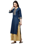 Anni Designer Women'S Rayon Straight Kurta With Skirt (Madam-Jee-Navy Blue_L_Dark Blue_Large),Dark Blue,L,Rayon,Straight,kurta