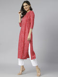Anni Designer Women'S Cotton Blend Straight Bandhi Printed Kurta (Bandhu Red_Xl_Red_X-Large),Red,XL,Cotton Blend,Straight,kurta