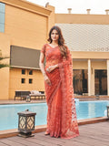 Womanista Womens Embroidered Net Saree With Faux Diamonds (Ti3142_Rust)