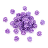 Beadthoven 50pcs Opaque Resin Rose Flower Beads MediumPurple Floral Flat Base Cabochons Embellishment for DIY Scrapbooking Jewel