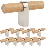 foxwake Wooden Drawer Pulls and Knobs 10pack Natural Wood and Metal Kitchen Cabinet Handles T Bar Pulls for Bedroom Dresser Draw