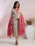 Anni Designer Women'S Rayon Blend Embroidered Straight Kurta With Pant & Dupatta (Jankari Pink-Nsw_Xxl_Pink_Xx-Large),Pink,2XL,,,