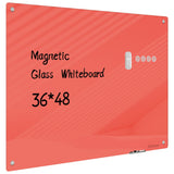 Birouwe Magnetic Glass Whiteboard - 48x36 Frameless Dry Erase Board for Walls, Red